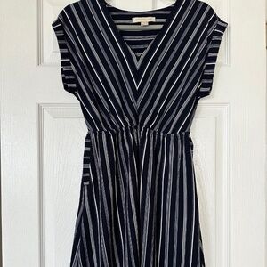 New Monteau Navy Blue and White Striped Dress w pockets - New without tags